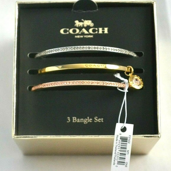 Coach 3pc Multi-Color Pave Box Bangle Bracelet Set F37602 NWT - Picture 3 of 6